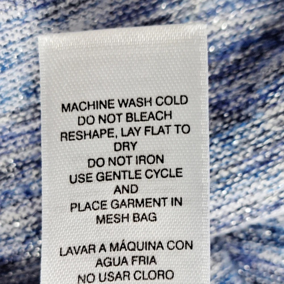 Chico's Sz 3/US‎ XL Blue Metallic Side Slit Pullover Top - Picture 9 of 13